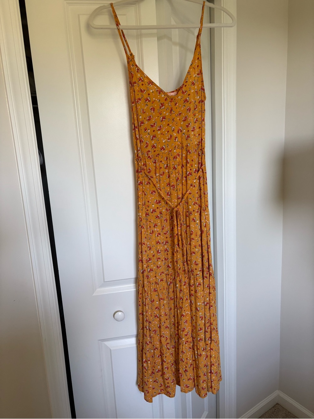 Band of Gypsies Mustard Floral Maxi Dress with Tie